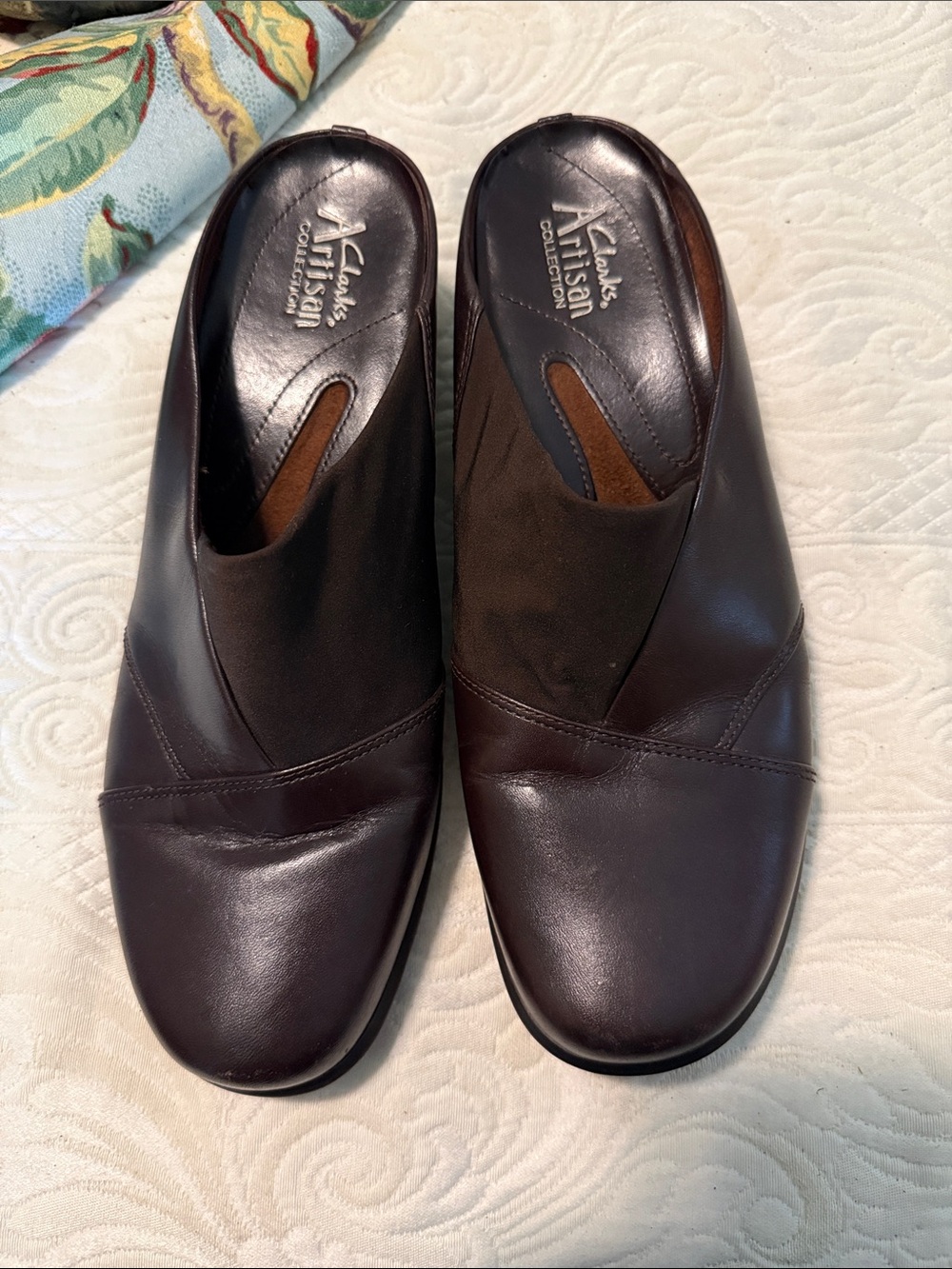 Clarks Women's Dark Brown Leather Slip-On Mules